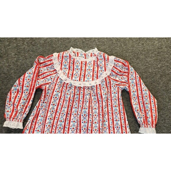 Lanz Of Salzburg Girls Nightgown Size 4T Classic Red Heart Eyelet Ruffle Pajama - Picture 4 of 11
